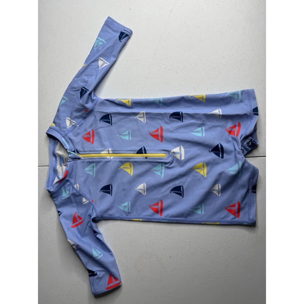 Rugged Butts Toddler Boys Sailboat Rash Guard One Piece Swimsuit Blue 12-18M